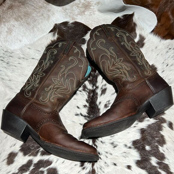 Ariat 15834 Legend Square Toe Brown Pull On Leather Cowboy Boots - 9B A22 - Picture 6 of 12